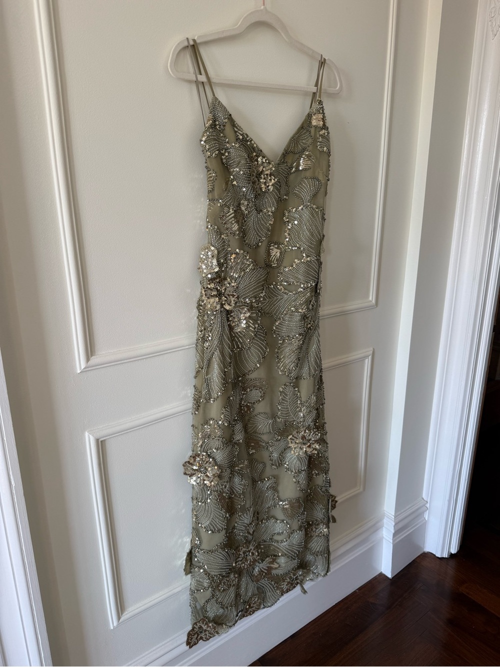 NEW Helsi Sage Green & Gold Beaded Floral Open Back Dress - XS - Picture 3 of 9